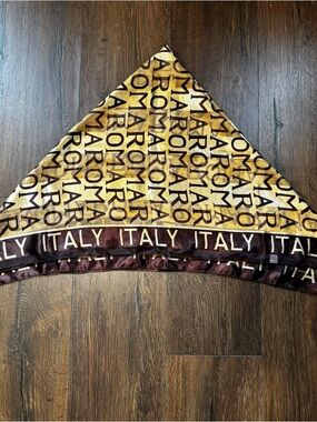 Roma Logo Silk-Feel Scarf in Mustard and Chocolate